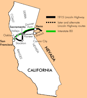 Map of the Lincoln Highway in California