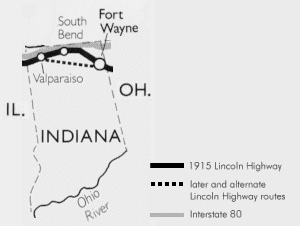 Map of the Lincoln Highway in Indiana