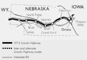 Map of the Lincoln Highway in Nebraska
