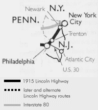Map of the Lincoln Highway in New Jersey