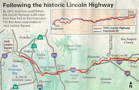 [Map of the Lincoln Highway in the Bay Area]